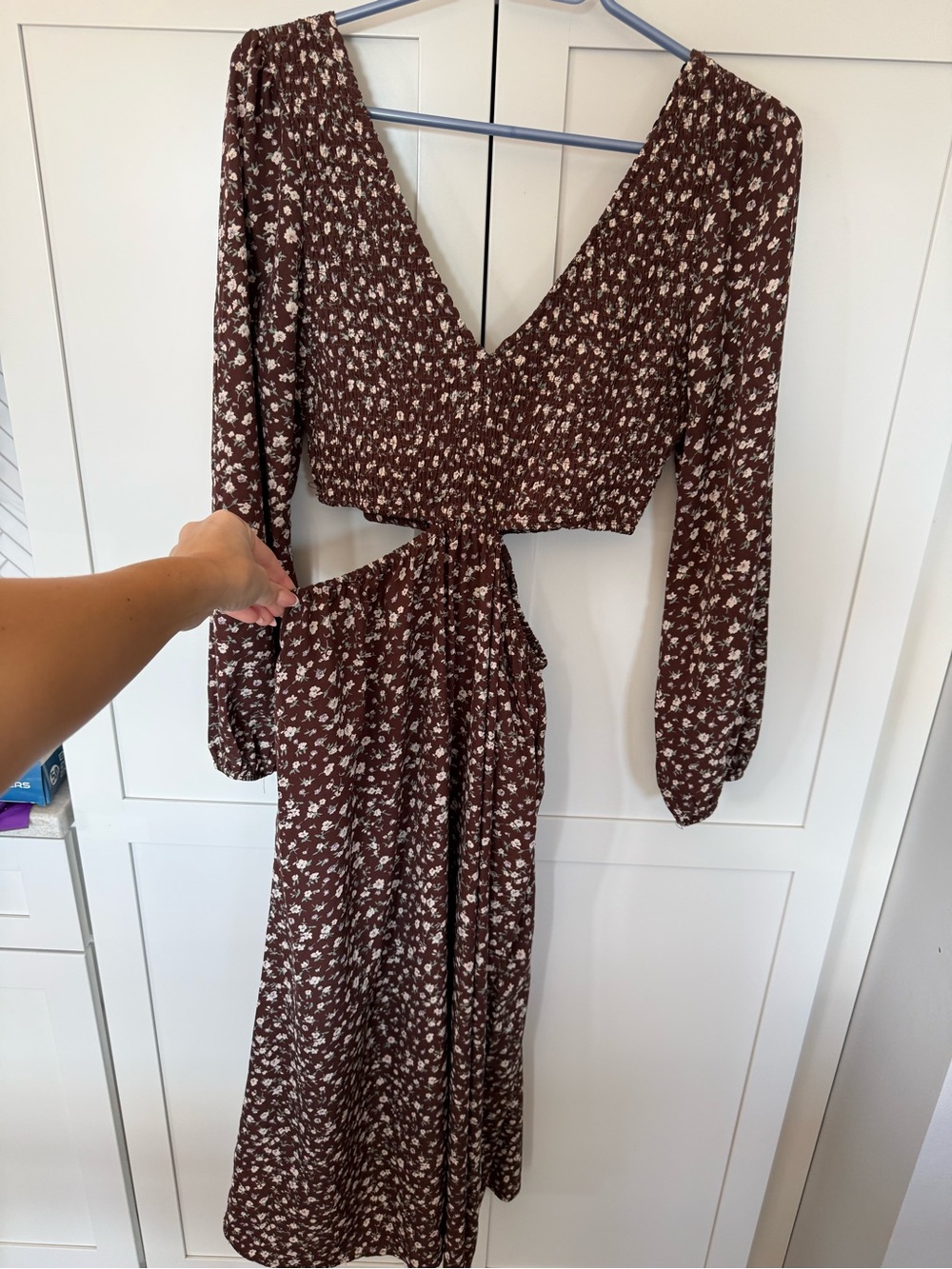 Harper & Me Burgundy Floral Midi Dress with Cutout Waist - US 6 / Aus 10 - Picture 9 of 10